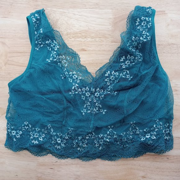 Rhonda Shear Seamless Bra with Lace overlay TEAL - Picture 1 of 4